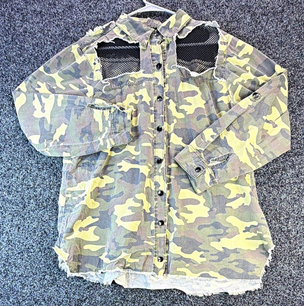 Thrill Men's XL Green Camo Woven Cotton L/S Point Collar Button-Up Shirt
